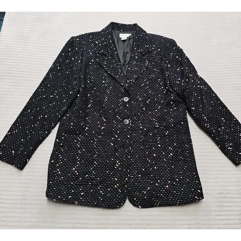 Vintage Newport News Blazer Womens Size 10 Black Colorful Swiss Dots Pockets
